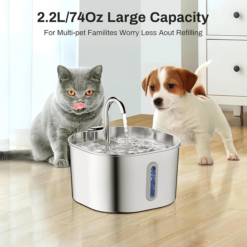 Smart Pet Water Fountain with Stainless Steel Bowl & Multi-Stage Filtration